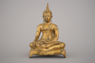 Bouddha tha&iuml; assis, en bronze dor&eacute;, 19e