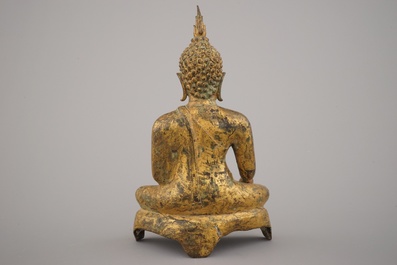 Bouddha tha&iuml; assis, en bronze dor&eacute;, 19e