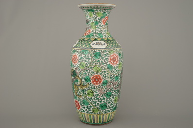A Chinese famille verte vase with a dragon, 19th C.