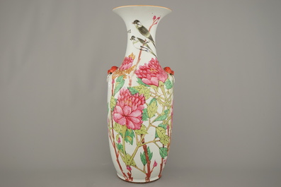 A large Chinese porcelain vase decorated with birds and floral branches, 19th C.