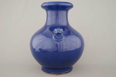 A large Chinese porcelain blue monochrome vase, Qianlong mark, 19th C.
