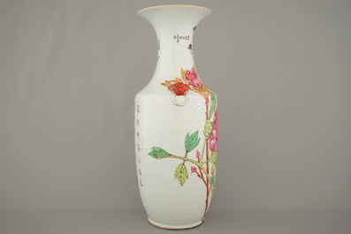 A large Chinese porcelain vase decorated with birds and floral branches, 19th C.