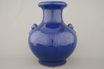 A large Chinese porcelain blue monochrome vase, Qianlong mark, 19th C.