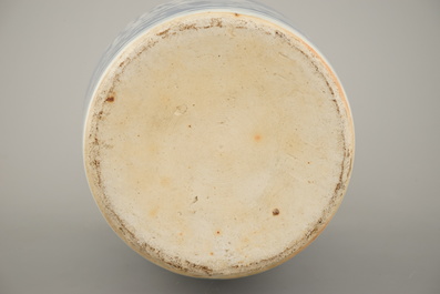 A Chinese porcelain blue and white vase with lotus scrolls, mounted as lamp, 19th C.