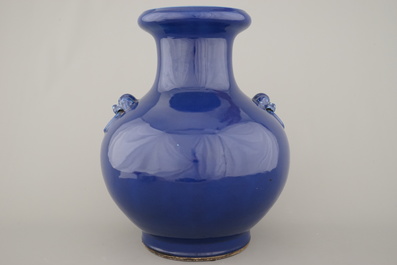 A large Chinese porcelain blue monochrome vase, Qianlong mark, 19th C.