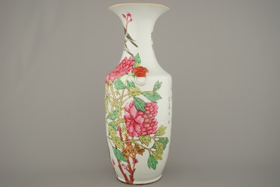 A large Chinese porcelain vase decorated with birds and floral branches, 19th C.