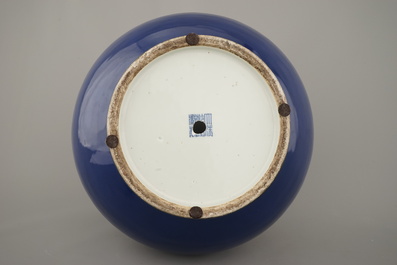A large Chinese porcelain blue monochrome vase, Qianlong mark, 19th C.