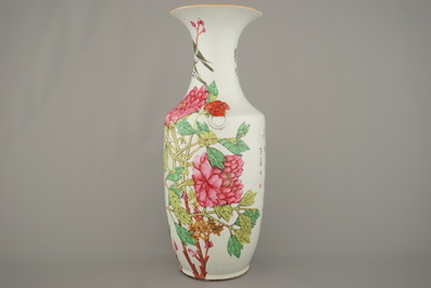 A large Chinese porcelain vase decorated with birds and floral branches, 19th C.