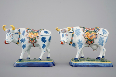 Een stel polychrome Delftse koeien, 18e eeuw