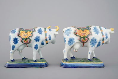 Een stel polychrome Delftse koeien, 18e eeuw