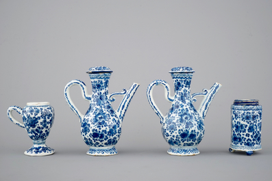 An exceptionally extensive Dutch Delft blue and white cruet set, 18th C.