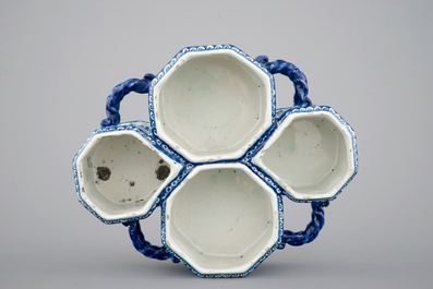 An exceptionally extensive Dutch Delft blue and white cruet set, 18th C.