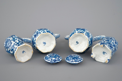 An exceptionally extensive Dutch Delft blue and white cruet set, 18th C.