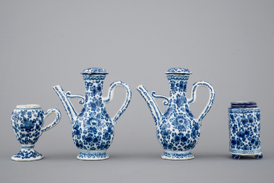 An exceptionally extensive Dutch Delft blue and white cruet set, 18th C.