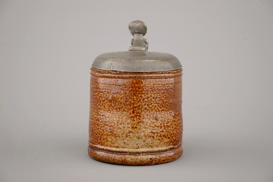 Un petit pichet en gr&egrave;s de Raeren, mont&eacute; d'&eacute;tain, ca. 1600