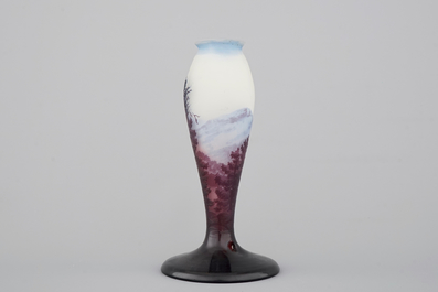 An Emile Galle Art Nouveau cameo lamp base with forest landscape scene