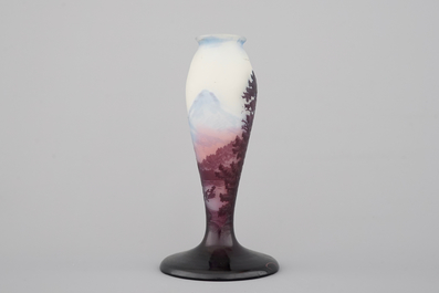 An Emile Galle Art Nouveau cameo lamp base with forest landscape scene