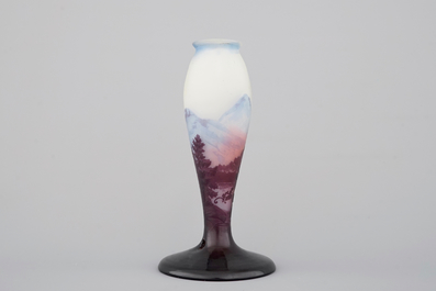 An Emile Galle Art Nouveau cameo lamp base with forest landscape scene