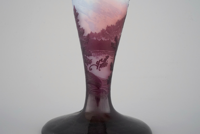 An Emile Galle Art Nouveau cameo lamp base with forest landscape scene