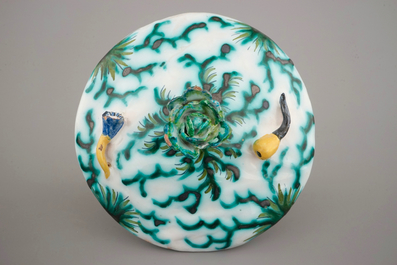A Brussels faience cabbage shaped tureen and cover, 18th C.