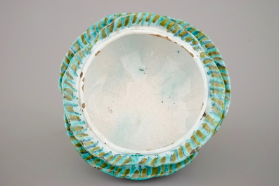A Brussels faience cabbage shaped tureen and cover, 18th C.
