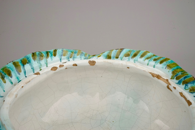 A Brussels faience cabbage shaped tureen and cover, 18th C.