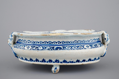 A cruet stand, blue and white Rouen pottery, 18th C.