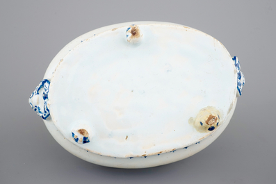 A cruet stand, blue and white Rouen pottery, 18th C.