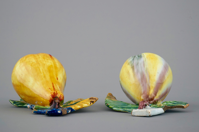 Two Dutch Delft models of pears, 18 and 19th C.