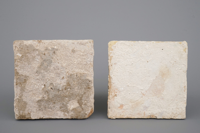 Two Dutch Delft blue and white maritime subject tiles, 17th C.