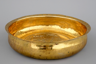 A large Nuremberg brass alms bowl showing "The Annunciation, 16th C.