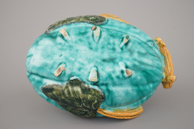 A fine Brussels faience turquoise ground melon-shaped tureen and cover, 18th C.