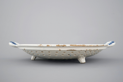 A Dutch Delft fish strainer, 18th C.