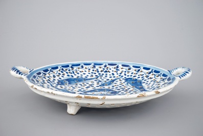 A Dutch Delft fish strainer, 18th C.