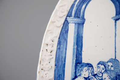 A massive dated Amsterdam Delftware plaque with "The wedding at Cana", ca. 1743
