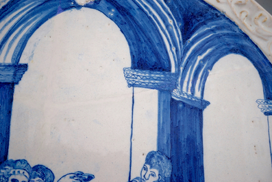 A massive dated Amsterdam Delftware plaque with "The wedding at Cana", ca. 1743