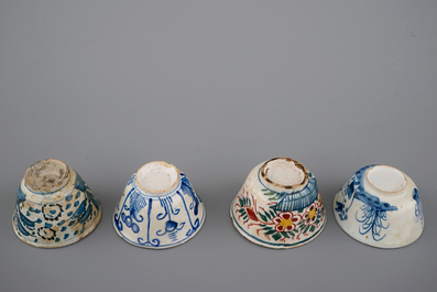 A set of 4 rare Dutch Delft tea cups and a saucer, 17/18th C.