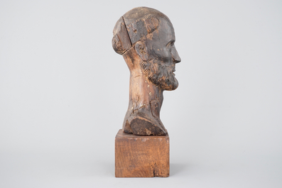 A Spanish colonial or Hispano-Filipino carved wood head of a saint, 18th C.