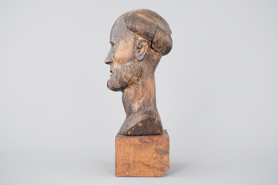 A Spanish colonial or Hispano-Filipino carved wood head of a saint, 18th C.