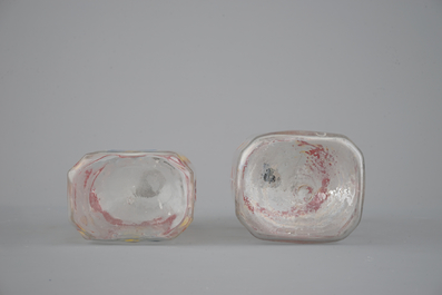 Two German painted glass flasks, 18th C.