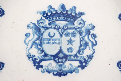 A massive French faience armorial dish, Rouen, 19th C.