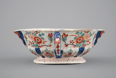 A rare Dutch Delft dor&eacute; two-handled sauceboat, 18th C.