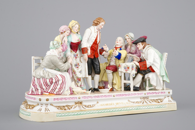 A large porcelain group, L'accordee du village, 19/20th C., after J-B Greuze