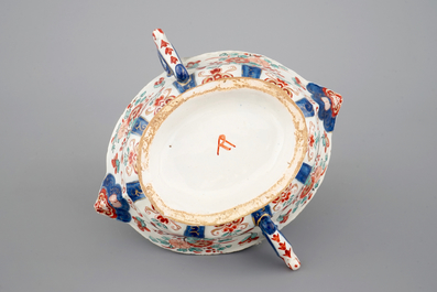 A rare Dutch Delft dor&eacute; two-handled sauceboat, 18th C.