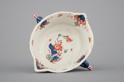 A rare Dutch Delft dor&eacute; two-handled sauceboat, 18th C.