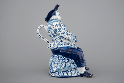 A blue and white Dutch Delft figural "Bobbejak" table fountain, 18th C.