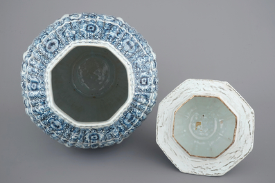 A massive Dutch Delft blue and white vase and cover, ca. 1800
