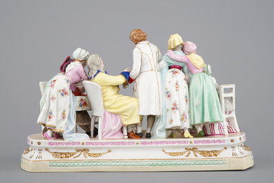 A large porcelain group, L'accordee du village, 19/20th C., after J-B Greuze