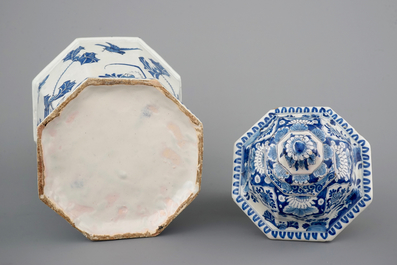 A fine Dutch Delft blue and white vase and cover, 17th C.