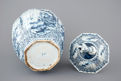 A massive Dutch Delft blue and white vase and cover, ca. 1800